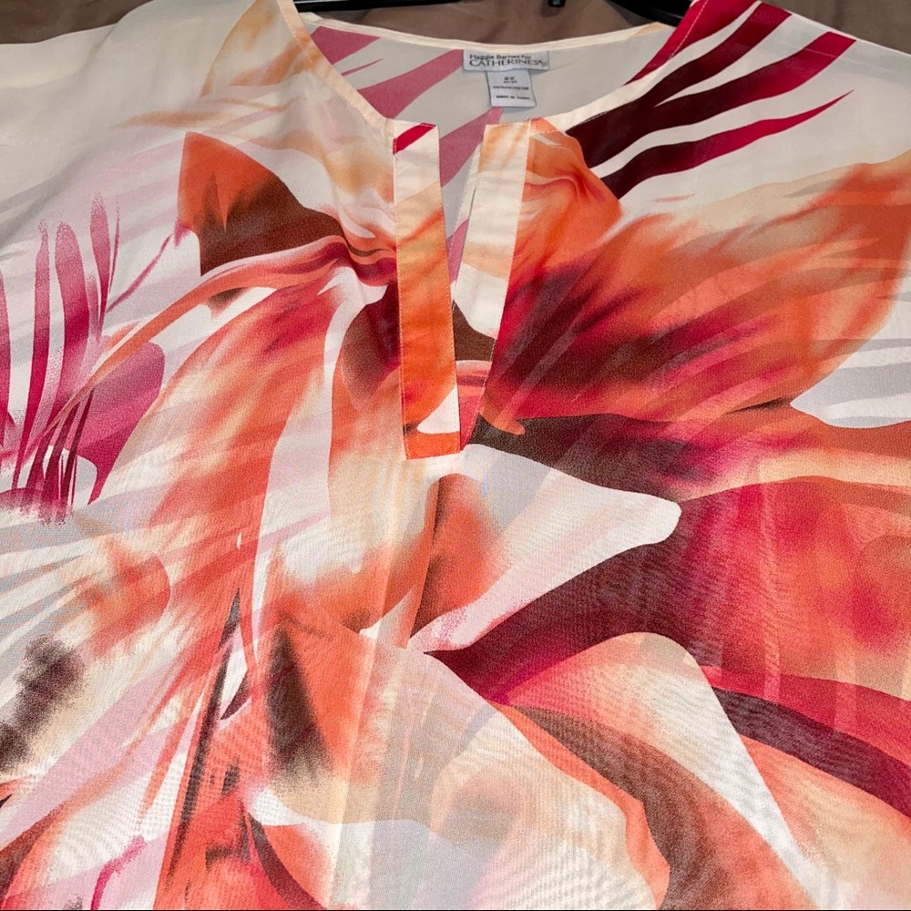 🌅Catherines Blouse Cream Red Orange Size 2X Flowy - Picture 5 of 10